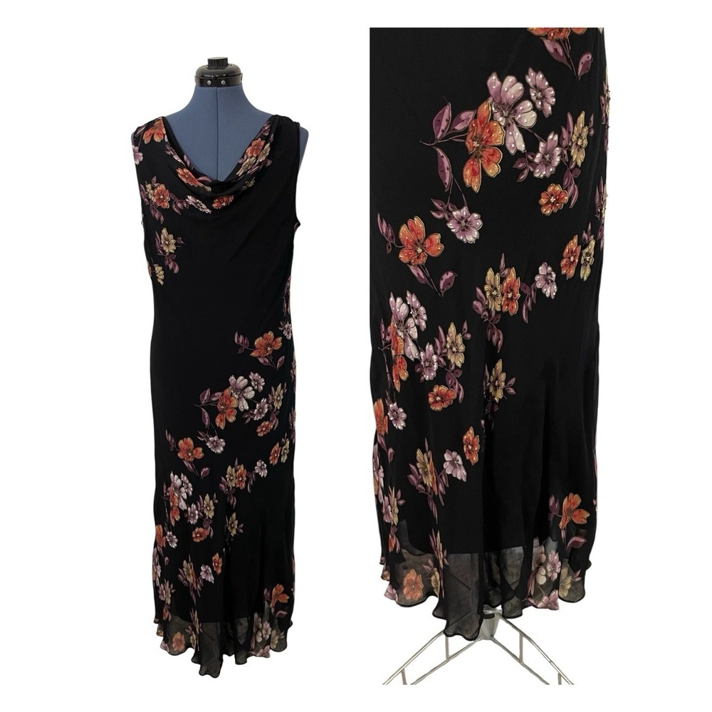 VTG Eva Blue Floral Beaded Cowl Neck Maxi Dress Whisigoth Fairy Romantic Y2K 12